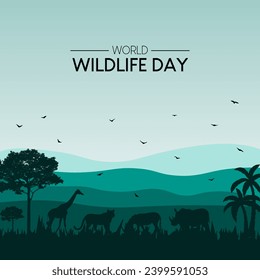 World Wildlife Day greeting card. March 3td World Wildlife Day illustration.