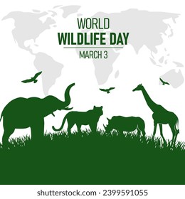 World Wildlife Day greeting card. March 3td World Wildlife Day illustration.