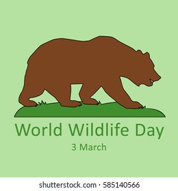 World wildlife day. Grizzly bear standing or walking. Flat vector stock illustration
