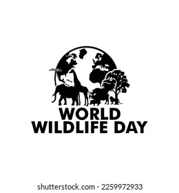 Día Mundial de la Vida Silvestre. Feliz Día de la Vida Silvestre en la web. Animales salvajes con safari africano y decoración de animales marinos para el cuidado de animales