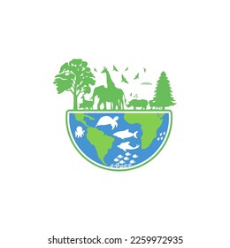 World Wildlife Day. Happy wildlife day web banner illustration. Wild animals with African safari and sea animals decoration for animal care