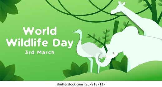 world wildlife day horizontal banner illustration in paper art style