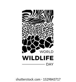 World Wildlife Day Illustration. Animal Skins Of Africa For Animal Care And Conservation. Zebra, Leopard, Giraffe And Cheetah.