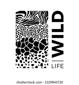 World wildlife day illustration. Animal skins of Africa for animal care and conservation. Zebra, leopard, giraffe and cheetah.