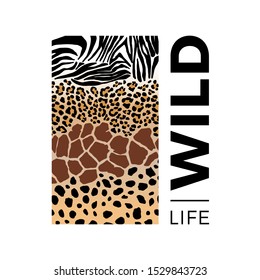 World Wildlife Day Illustration. Animal Skins Of Africa For Animal Care And Conservation. Zebra, Leopard, Giraffe And Cheetah.