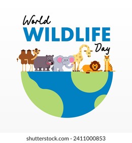 World wildlife day illustration. Wildlife day background. Animal wildlife day illustration background