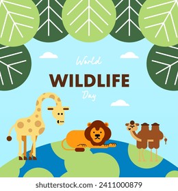 World wildlife day illustration. Wildlife day background. Animal wildlife day illustration background
