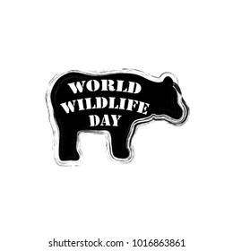 World wildlife day lettering with silhouette of bear.