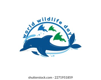 Design-Vorlage für das World Wildlife Day-Logo, März. Welttag der Tierwelt mit dem Tier in Wald , Papier Kunst und digitales Handwerk Stil.