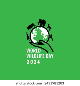 Logotipo del Día Mundial de la Vida Silvestre Silueta plana Animales de la Tierra Especies sosteniendo boceto a mano