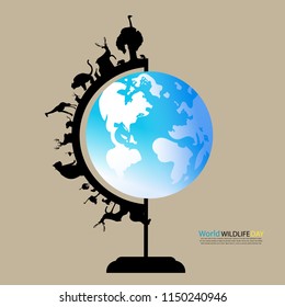 World Wildlife Day, March 3, animals on the planet, animal shelter, wildlife sanctuary. World Environment Day. Vector illustration of World animal day. Suitable for greeting card, banner and poster. 