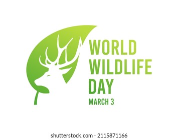 World Wildlife Day. March 3. Stag Head And Green Leaf Icon On White Background. Poster Or Banner.