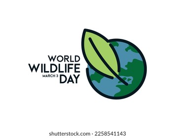 World Wildlife Day. March 3. Earth and leaf icon. Line. Outline. White background. Poster, banner, card. Eps 10.