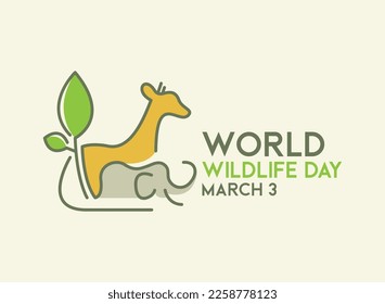 World Wildlife Day. March 3. Tree branch line icon with giraffe and elephant. Poster, banner, card, background. Eps 10.