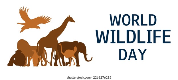 World wildlife day. March 3. Ecology concept. Save animals concept. World wildlife day horizontal banner.