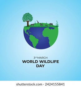 World Wildlife Day. March 3. Holiday concept. Template for background with banner, poster and card. Vector illustration.