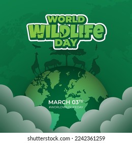 World Wildlife Day March 3td with nature illustration on maps background design