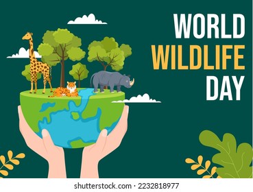 World Wildlife Day on March 3rd to Raise Animal Awareness, Plant and Preserve Their Habitat in Forest in Flat Cartoon Hand Drawn Template Illustration