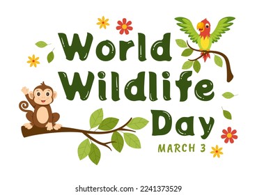 World Wildlife Day on March 3rd to Raise Animal Awareness, Plant and Preserve Their Habitat in Forest in Flat Cartoon Hand Drawn Template Illustration