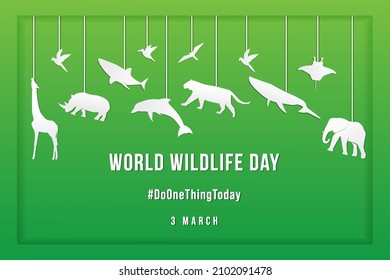 world wildlife day in paper cut style design with hanging animals paper cut. vector illustration