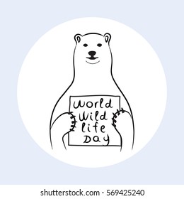 World wildlife day. Polar bear. Greeting card