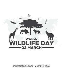 World Wildlife Day Poster,  Group of animals icon. Wildlife Day Poster, March 3. World Wild life Day. March 3rd World Wildlife day celebration banner with  silhouette wild animals.