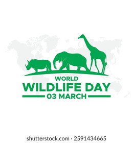 World Wildlife Day Poster,  Group of animals icon. Wildlife Day Poster, March 3. World Wild life Day. March 3rd World Wildlife day celebration banner with  silhouette wild animals.