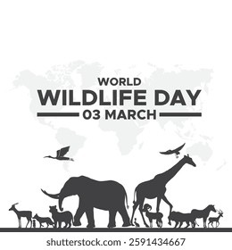 World Wildlife Day Poster,  Group of animals icon. Wildlife Day Poster, March 3. World Wild life Day. March 3rd World Wildlife day celebration banner with  silhouette wild animals.