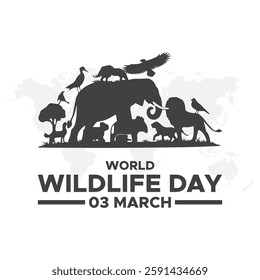 World Wildlife Day Poster,  Group of animals icon. Wildlife Day Poster, March 3. World Wild life Day. March 3rd World Wildlife day celebration banner with  silhouette wild animals.