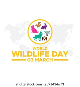 World Wildlife Day Poster,  Group of animals icon. Wildlife Day Poster, March 3. World Wild life Day. March 3rd World Wildlife day celebration banner with  silhouette wild animals.