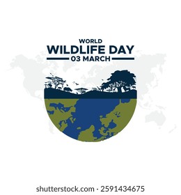 World Wildlife Day Poster,  Group of animals icon. Wildlife Day Poster, March 3. World Wild life Day. March 3rd World Wildlife day celebration banner with  silhouette wild animals.