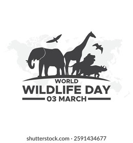 World Wildlife Day Poster,  Group of animals icon. Wildlife Day Poster, March 3. World Wild life Day. March 3rd World Wildlife day celebration banner with  silhouette wild animals.