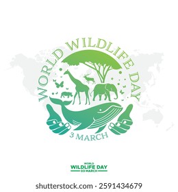 World Wildlife Day Poster,  Group of animals icon. Wildlife Day Poster, March 3. World Wild life Day. March 3rd World Wildlife day celebration banner with  silhouette wild animals.