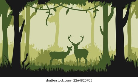 World Wildlife Day with silhouettes of deer, Simple forest background, Male and Female Deer Background