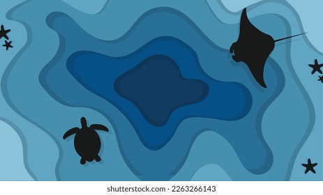 World Wildlife Day with silhouettes of ocean animals, Simple ocean background, Can be used to put content or text