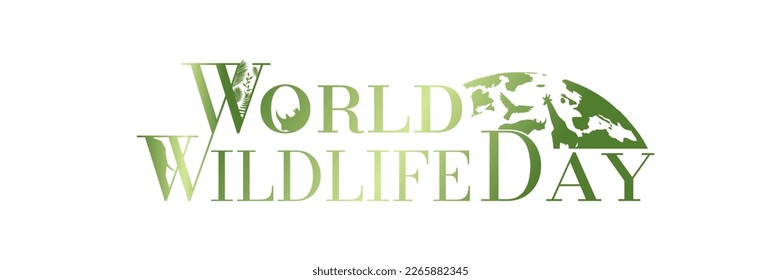 World Wildlife Day Typography with animal silhouettes and map of Earth. Vector Illustration. EPS 10.