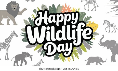 World Wildlife Day typography with animal's silhouette .