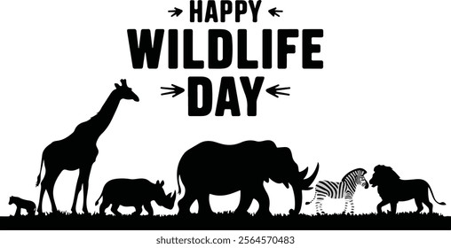 World Wildlife Day typography with animal's silhouette .