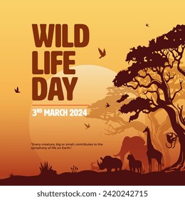 World Wildlife Day Vector Background Design Template