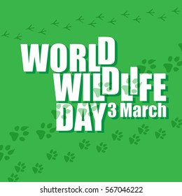 World wildlife day. Vector illustration of words and  palms isolated on green.