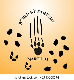 World wildlife day. Vector poster (banner or card template) with wolf footprint