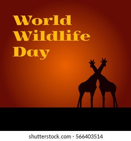 World wildlife day. Vector poster (banner or card template) with giraffe.
