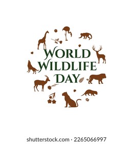 World Wildlife Day vector. Wild animals silhouette. Green planet vector. Planet Earth with fauna and flora vector. Environmental concept vector. Wildlife Day Poster, March 3. Important day