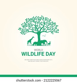 World wildlife day, Wild animals and tree wildlife day design for poster, banner vector illustration 04.  - Shutterstock ID 2122225067