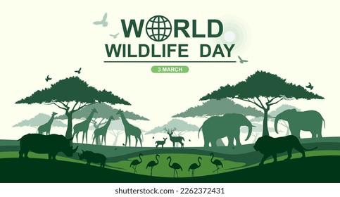 World wildlife day, Wild animals and Natural botanical, Grassland safari, Environment conservation, National park, Sustainable of Ecology concept, Think green nature, Save the planet and Eco friendly.