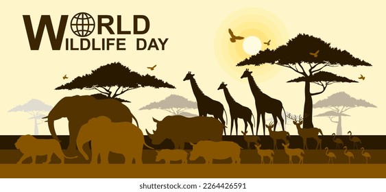World wildlife day, Wild animals and Natural botanical, Grassland safari, Environment conservation, National park, Sustainable of Ecology concept, Think green nature, Save the planet and Eco friendly.