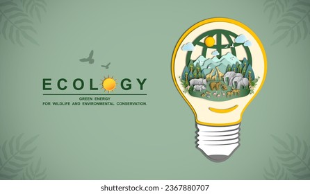 World wildlife day, Wild animals and Natural botanical paper art style, Environment conservation, National park, Sustainable of Ecology concept, Think green nature, Save the planet and Eco friendly.
