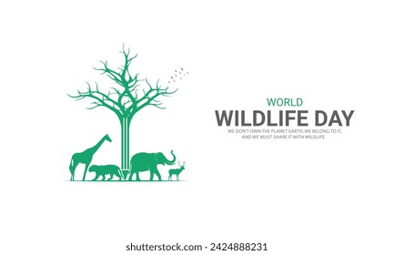 World Wildlife Day, Wildtiere gestalten Wildlife Day Design für Poster, Banner, 3D