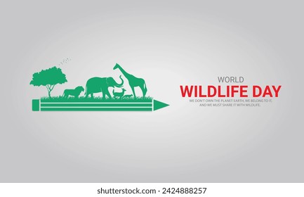 World Wildlife Day, Wild Animals shape wildlife day design for posters, banners, 3D