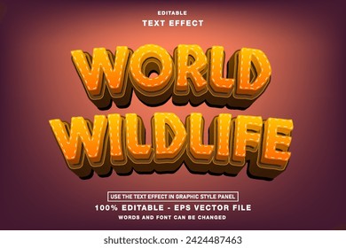 World Wildlife Editable Text Effect template design with 3d style use for business brand and logo